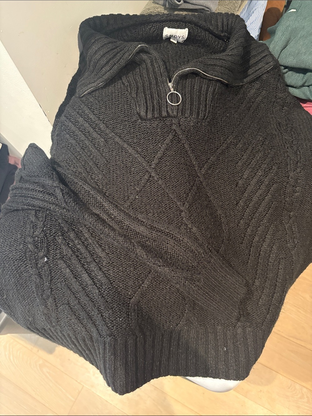 Sundays Black Cable-Knit Half-Zip Sweater